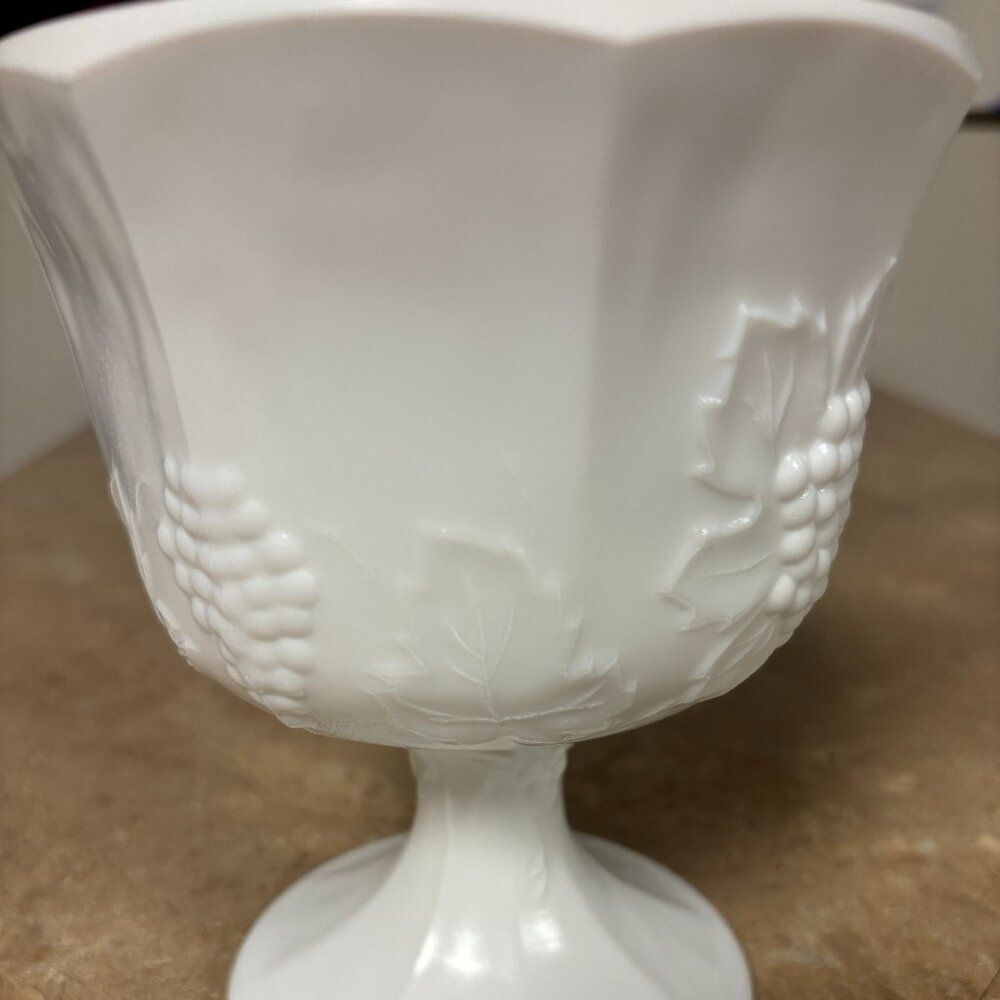Vintage Indiana Milk Glass Paneled Colony Harvest Grapes Compotes Pedestal Vase